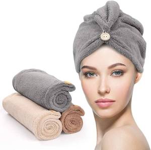 lot 20295 image: YFONG 3 Pack Hair Drying Towels, Hair Towel with Button, Super Absorbent Microfiber Hair Towel for Curly Hair, Fast Drying Hair Wraps for Women Girls, Microfiber Towel for Hair