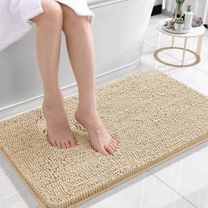 lot 20300 image: OLANLY Bathroom Rugs 24x16, Extra Soft Absorbent Chenille Bath Rugs, Rubber Backing Quick Dry, Machine Washable Bath Mats for Bathroom Floor, Tub and Shower, Home Decor Accessories, Beige
