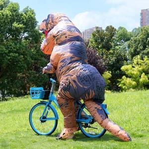 lot 20313 image: BONAWEN Inflatable Dinosaur Costume for Adult Halloween T-rex Inflatable Costumes Funny Cosplay Halloween Fancy Dress (Brown)