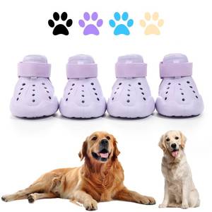 lot 20319 image: DOGOYS Dog Shoes, Dog Sandals for Hot Pavement, Non-Slip Waterproof Dog Booties for Winter Snowy Day and Summer, Adjustable Straps Easy-Clean Beach Outdoor Pet Boots Rugged Sole-4Pcs Purple