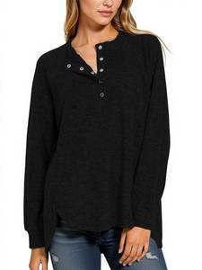 lot 20324 image: Tankaneo Womens Long Sleeve Henley Shirts Oversized Round Neck Sweatshirts Fall Tunic Tops Casual Loose Fit Tops Black, Size XL