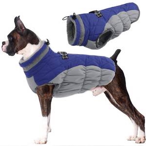 lot 20342 image: Lelepet Dog Coat Warm Dog Winter Coat Waterproof Dogs Jacket with Harness Built in Reflective Pet Fleece Vest Zip-Up Cold Weather Coats for Large Dogs Turtleneck & Windproof Coats Boston Terrier Blue