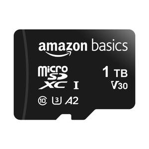 lot 20347 image: Amazon Basics microSDXC Memory Card with Full Size Adapter, A2, U3, Read Speed up to 100 MBs, 1 Tb, Black