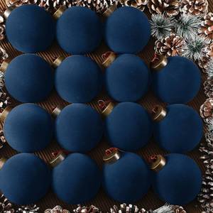 lot 20371 image: Liliful 15 Pcs Velvet Christmas Balls Bulk Flocked Christmas Tree Ball Ornaments Plastic Xmas Decorative Hanging Ornaments(Navy Blue)