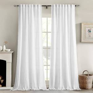 lot 20375 image: MIULEE White Linen Curtains 90 Inches Long 2 Panels for Bedroom Living Room, Soft Thick Linen Textured Back Tab Window Drapes Semi Sheer Light Filtering Rod Pocket Modern Farmhouse Decor