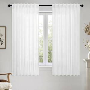 lot 20376 image: MIULEE White Linen Curtains Short 60 Inch Length 2 Panels for Kitchen Bedroom, Soft Thick Linen Textured Window Drapes Semi Sheer Light Filtering Back Tab Rod Pocket Burlap Look Decor