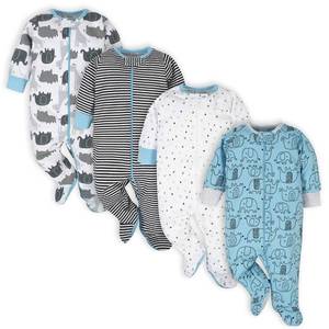 lot 20377 image: Onesies Brand Baby Boys 4-pack N Play Footies And Toddler Sleepers, Blue Elephant, 0-3 Months US