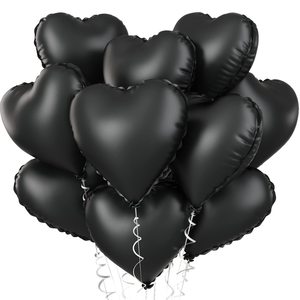 lot 20379 image: Foil Heart Balloons - 10 Black Heart Shaped Balloons, 18inch Metallic Foil for Valentines Day, Wedding, Birthday, Halloween Party