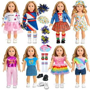 lot 20385 image: 18-inch-Doll-Clothes-Accessories ARTST 18 Doll Accessories American Doll Clothing Dress Outfit Set with Hat Shoes Socks WaistBag for Girls
