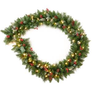 lot 1875 image: Amaoasis 9 Feet Pre-Lit Christmas Garland, Mixed Pine Decorated with Frosted Berries, Pinecones, 50 LED with Timer, Battery Operated, for Mantle Staircase Indoor and Outdoor