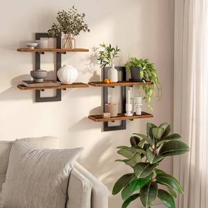 lot 1879 image: HOOBRO Floating Shelves, 15 Inch Wall Shelf Set of 2, Wall Mounted Storage Shelves 2-Tier, Hanging Bathroom Shelves, for Living Room, Bedroom, Bathroom, Kitchen, Rustic Brown and Black BF32BJ01