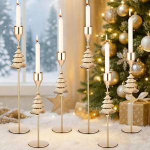 lot 1883 image: Ziliny 6 Pcs Christmas Tree Taper Candle Holders, 3 Size Gold Christmas Candlestick Holders, Xmas Candle Holder Vintage Decorative for Table Centerpiece Mantel Decor Holiday Housewarming Gifts
