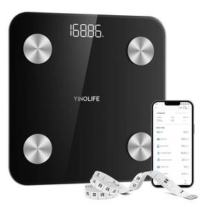 lot 1885 image: YINOLIFE Scale for Body Weight, Digital Smart Bathroom Weight Scale with BMI, Body Fat, Muscle Mass, Accurate 20 Body Composition Scale, 10.2 Compact Platform with APP, 400lb, Black