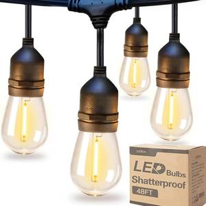 lot 1886 image: addlon LED Outdoor String Lights 48FT with Edison Vintage Shatterproof Bulbs and Commercial Grade Weatherproof Strand - ETL Listed Decorative Lights for Patio Garden