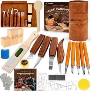 lot 1887 image: Wood Carving Kit, 32Pcs Wood Carving Tools with Storage Bag, Wood Whittling Knife Kit with 4pcs Templates & 11pcs Wood Carving Knives for Wood DIY Beginners