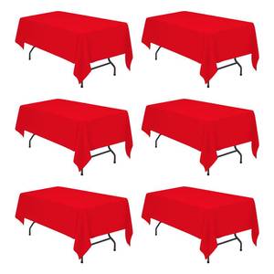 lot 1888 image: BRILLMAX 6 Pack Red Tablecloths for 6 Foot Rectangle Tables 60 x 102 Inch - 6ft Rectangular Bulk Linen Polyester Fabric Washable Cloth Cover for Wedding Reception Banquet Birthday Party