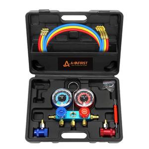 lot 1895 image: ADAFIRST AC R1234yf Manifold Gauge Set, 3 Way Car Air Conditioning 1234yf Refrigerant Recharge Tool Kit, with Hoses Quick Coupler Case, for Auto Air Conditioner Freon Diagnostic Test and Charging