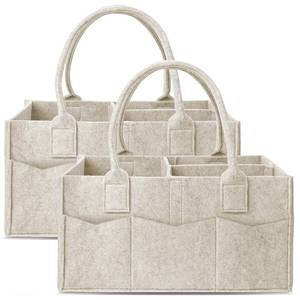 lot 1896 image: Cute Castle 2 Pack Diaper Caddy Organizer - Portable Baby Caddy Organizer with Handle, Nursery Storage Bin and Car Organizer for Girls, Boys - Baby Gift Basket - Oatmeal
