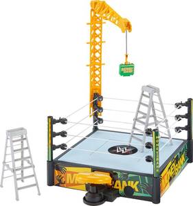 lot 1908 image: Mattel WWE Money in The Bank Cash-in Ring Playset with 2 Play Modes & 40 Sounds & Phrases, Includes Launcher Crane, Ladders & Briefcase, 13-Inch x 20-Inch