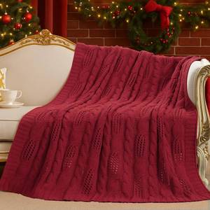 lot 1910 image: Am�lie Home Chunky Knit Throw Blanket, Reversible Soft Chenille Breathable Cable Knitted Blanket for Couch and Sofa, Farmhouse Decorative Throw for Chair, 50x60, Christmas Red