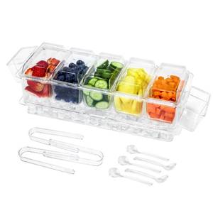 lot 1914 image: IVYHOME Chilled Condiment Server, Taco Bar Serving Set, Versatile Ice Containers, with 5 Lidded Containers and Detachable Ice Storage Layer, 2 Hanging Cups for Storing Tong and Forks
