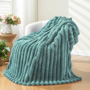 lot 1919 image: NEWCOSPLAY Super Soft Twin Blanket Mint Green Premium Silky Flannel Fleece 3D Ribbed Jacquard Lightweight Bed Blanket All Season Use (Mint Green Ribbed, Twin(60x80))