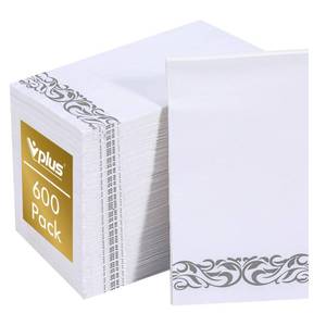 lot 1921 image: Vplus 600 Pack Paper Napkins Guest Towels Disposable Premium Quality 3-ply Dinner Napkins Disposable Soft, Absorbent, for Kitchen, Wedding, Parties, Dinners or Events(Silver)