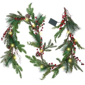 lot 1923 image: winemana 6 FT Pre-lit Artificial Christmas Garland with 20 LED Lights, Battery Powered with Pine Cones, Red Berries, Pine Needles, Lighted Christmas Garlands for Fireplace Mantle Holiday Decorations