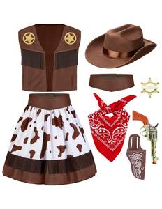 lot 2005 image: Spooktacular Creations Halloween Cowgirl Costume for Girls, Kids Brown Western Costume, Deluxe Cowgirl Outfit Set with Hat for Toddler Themed Birthday, Dress-Up, Cosplay Party (Small, 5-7 yrs)