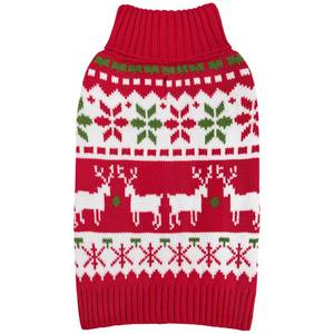 lot 2010 image: KYEESE Dog Christmas Sweater, Warm Turtleneck Dog Sweater for Small Dogs Boy Girl with Snowflake & Reindeer Pattern, Cozy Winter Knitwear with Leash Hole, Festive Holiday Outfit, Small
