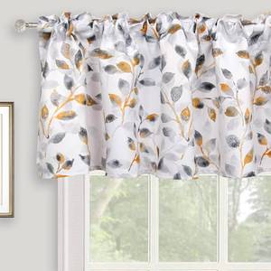 lot 2016 image: Inselnwald Watercolor Leaves Print Valance for Windows, Grey Floral Printed Short Curtains Valances Rod Pocket for Kitchen Bathroom Cafe Window Treatment 52 x 18 Inches, OrangeGray