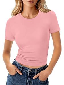 lot 2019 image: Elesomo Womens Shirts Short Sleeve Basic Crew Neck Tops Slim Fit Tee Blouse, Pink L