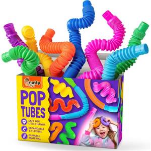 lot 2021 image: Nutty Toys Pop Tubes - Large 8-Pack Sensory Toys - Creative STEM Learning for Kids & Toddlers - Connect & Pop Top ADHD Autism Fidget 2026, Best Boy & Girl Valentines Day and Easter Basket Gifts Idea