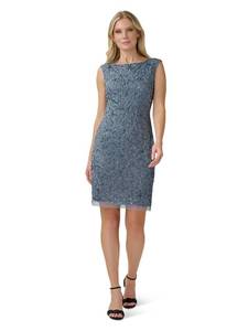 lot 2023 image: Adrianna Papell Womens Beaded Short Dress, Dusty Blue, 4