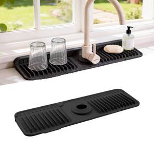 lot 2031 image: ZJWZLG Faucet Mat for Kitchen Sink, 17.7X5.5 Silicone Sink Splash Guard with Soap Holder, Snap-On Design & 7°slope Fast Drain, Folding Sink Faucet Mat for Universal Kitchen Bathroom Sink��Black��