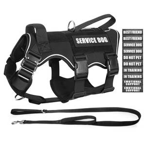 lot 2033 image: MOOGROU Tactical Service Dog Vest and Leash Set,Heavy Duty Harness with Metal Buckles for Large Dogs,Adjustable No Pull Pet Vest with 10 Patches,for Training Working Hiking,Black XL