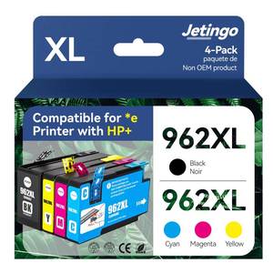 lot 2045 image: Jetingo 962xl Ink Cartridges Combo Pack for HP 962XL Black and Color Replacement for HP OfficeJet Pro 9010e 9015e 9010 9012 9015 9018 9025 Printers (4-Pack Black Cyan Magenta Yellow) (962-4P)