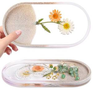 lot 2049 image: Vanity Tray for Bathroom Counter Set of 1,Oval Soap Dispenser Tray,Resin Jewelry Dish Tray Encased Dried Flowers,Resin Bathroom Tray for Counter,Toilet Tank Tray,Trinket Tray for Perfume Jewelry