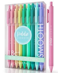 lot 2052 image: Loddie Doddie Retractable Colored Gel Pens - Pack of 18, 0.7 mm, Pastel - Smooth Glide Writing with Fine Tip Pens - For Bullet Journal Supplies & Planner Stencils - Pastel Palette & Fine Line Markers