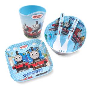 lot 2055 image: Thomas Transport Fans 5 Pcs Set Cartoon Durable Tableware Meal Dishes Mealtime Food Feeding Eating Set includes Dinner Serving Bowl Plate Cup with a Matching Spoon and Fork