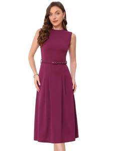 lot 2058 image: Allegra K Work Dress for Womens Sleeveless Crew Neck High Waist A-Line Office Dresses X-Large Fushcia