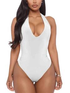 lot 2066 image: YMDUCH Womens Sexy Sleeveless Halter V Neck Backless Leotard Bodysuit Tops White S