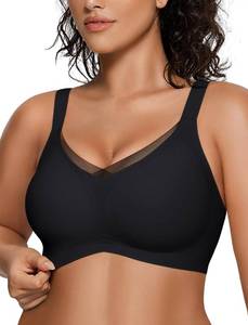 lot 2068 image: OEAK Plus Size Full Coverage Bras Wireless Supportive Bralette Back Fat Smoothing Wirefree Bra for Large Breasted Women Black 2XL