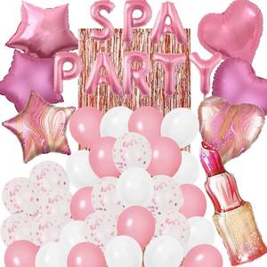lot 2073 image: 46 Pieces Spa Party Decorations Balloons Spa Theme Birthday Party Supplies Lipstick Cosmetics Balloons Foil Fringe Curtains for Girls Spa Day Makeup Party (Light Pink)