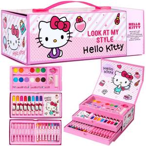 lot 2080 image: Hello Kitty Colored Pencils Art Supplies Kids Drawing Kit School Supplies Painting Kit Girls Drawing Pencils Art Kit Travel Case with Crayons Arts and Crafts for Kids 4-12 (Pink)