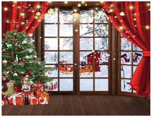 lot 2086 image: YYNXSY 7X5FT Christmas Backdrop Winter Birthday Window Photography Background Xmas Party Backdrop Xmas Tree Snow Fireworks Cartoon Christmas Photo Backdrops YY-3580
