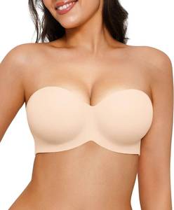 lot 2087 image: Popilush Push Up Strapless Bra Bandeau Bras for Women Support Bralettes Minimizer Unlined Underwire Everyday Bras Tube Top Pink