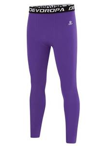 lot 2090 image: DEVOROPA Boys Leggings Quick Dry Youth Compression Pants Sports Tights Basketball Base Layer Purple L