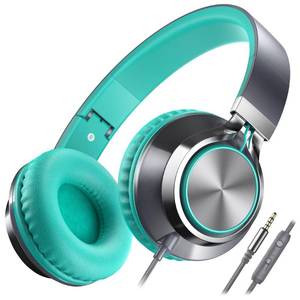 lot 2105 image: AILIHEN C8 Wired Headphones with Mic and Volume Control - Noise Isolating On-Ear Headphones, Folding Lightweight Corded 3.5mm Headset for Cellphones Tablets Chromebook Laptop Computer (GreyMint)