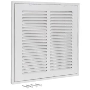 lot 2106 image: EZ-FLO 10 x 10 Inch (Duct Opening) Return Air Vent Cover for Wall or Ceiling, Solid Steel Return Air Filter Grille, HVAC Vent Cover, White, 61657